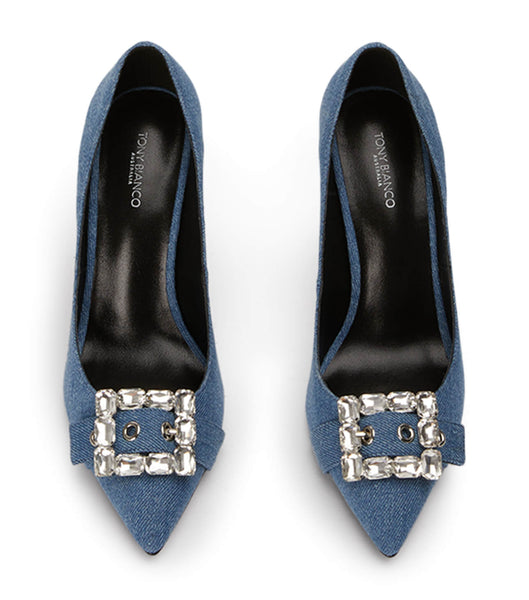 Tony Bianco Abbey Washed Denim 10.5cm Bling Heels Blue | SGJBT76855