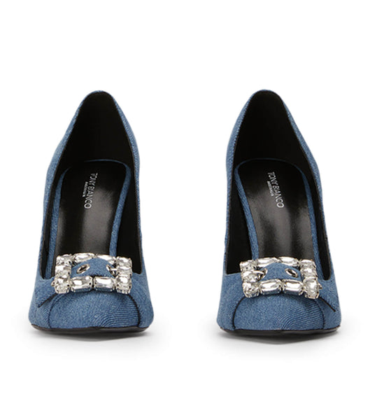 Tony Bianco Abbey Washed Denim 10.5cm Bling Heels Blue | SGJBT76855