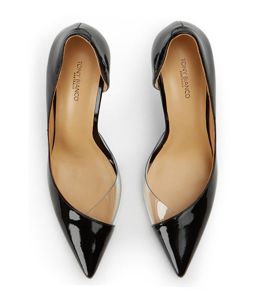 Tony Bianco Adore Black Patent/Clear Vinylite 10.5cm Court Shoes Black | FSGHY93596