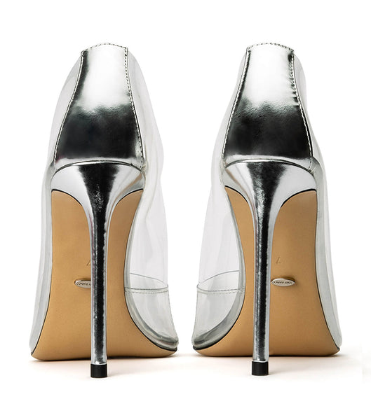 Tony Bianco Alijah Clear Vinylite/Silver 10.5cm Stiletto Heels Silver | DSGVO32394