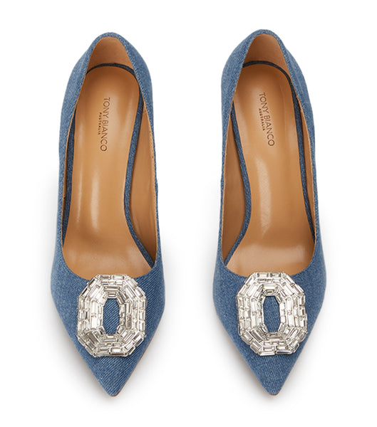 Tony Bianco Alison Washed Denim 10.5cm Bling Heels Blue | SSGVO76136