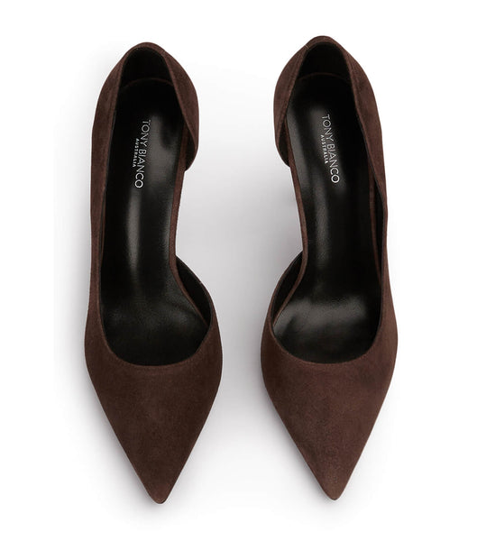 Tony Bianco Alyx Espresso Suede 10.5cm Court Shoes Chocolate | SGZDE47028