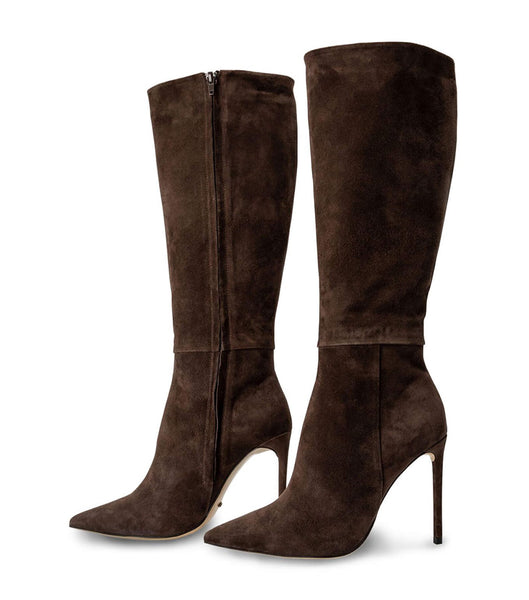 Tony Bianco Apollo Espresso Suede 10.5cm Stiletto Boots Chocolate | SGQCS59932