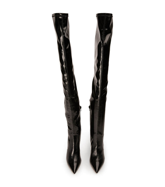 Tony Bianco Avah Black Crinkle Patent 10.5cm Stiletto Boots Black | PSGER54710