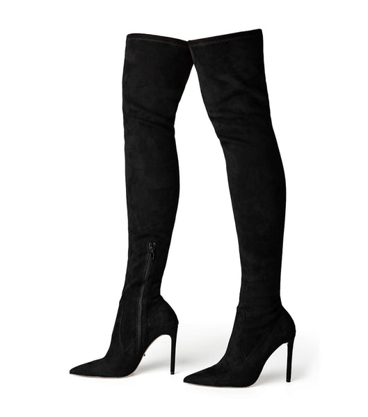 Tony Bianco Avah Black Stretch Suede 10.5cm Heeled Boots Black | ASGDF87051