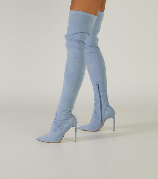 Tony Bianco Avah Denim Stretch 10.5cm Heeled Boots Blue | SGZDE59870