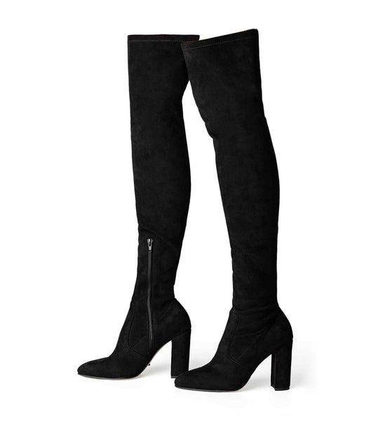 Tony Bianco Bloom Black Stretch Suede 9.5cm Heeled Boots Black | MSGFT63303