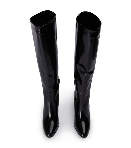 Tony Bianco Boss Black Hi Shine 9.5cm Heeled Boots Black | BSGSD90036