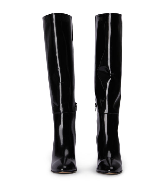 Tony Bianco Boss Black Hi Shine 9.5cm Heeled Boots Black | BSGSD90036