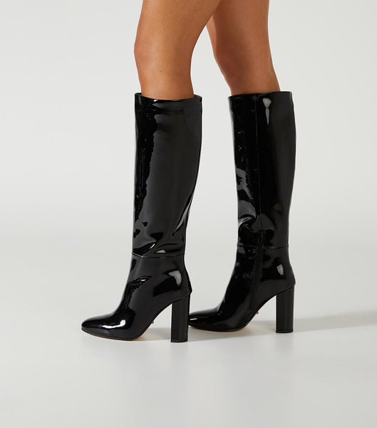 Tony Bianco Boss Black Patent 9.5cm Knee High Boots Black | SGQCS53206