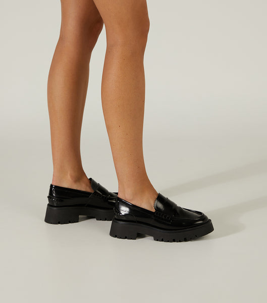 Tony Bianco Brooklyn Black Hi Shine 4.5cm Loafers Black | SGEAH23484