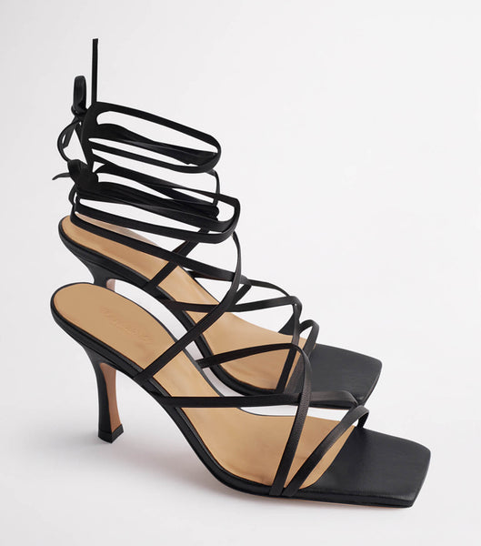 Tony Bianco Caden Black Sheep Nappa 8.5cm Strappy Heels Black | SGDFL44891