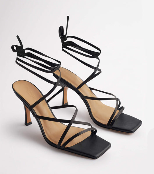 Tony Bianco Caden Black Sheep Nappa 8.5cm Strappy Heels Black | SGDFL44891