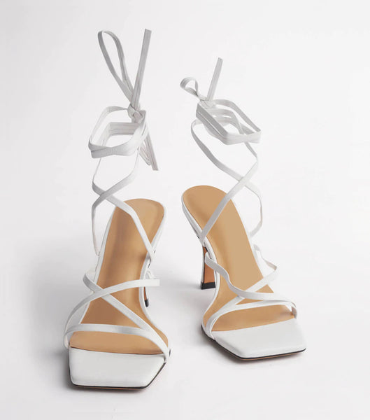 Tony Bianco Caden White Sheep Nappa 8.5cm Strappy Heels White | MSGFT29573