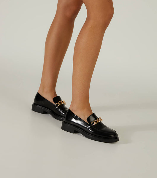 Tony Bianco Candice Black Hi Shine 4.5cm Loafers Black | SGZPD33928