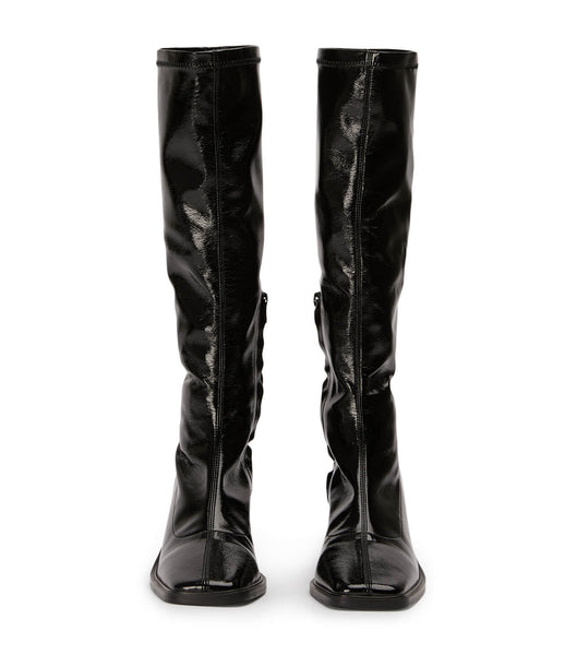 Tony Bianco Damon Black Crinkle Patent 7.5cm Mid Calf Boots Black | SGNZX85225