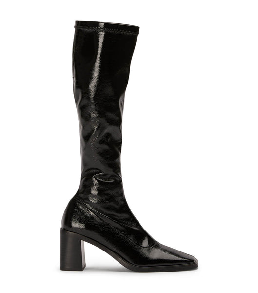 Tony Bianco Damon Black Crinkle Patent 7.5cm Mid Calf Boots Black | SGNZX85225