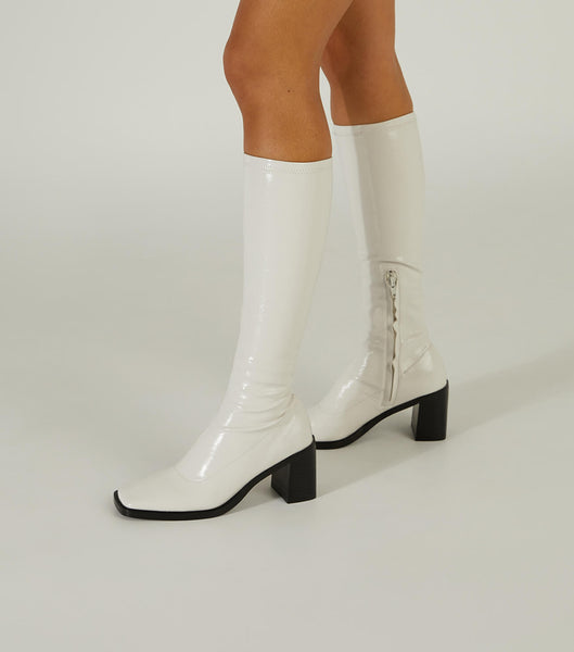 Tony Bianco Damon Ecru Crinkle Patent 7.5cm Mid Calf Boots White | DSGKV61164