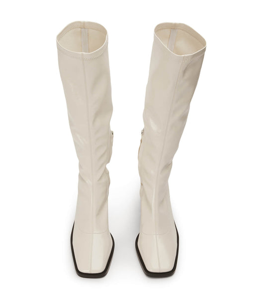 Tony Bianco Damon Ecru Crinkle Patent 7.5cm Mid Calf Boots White | DSGKV61164