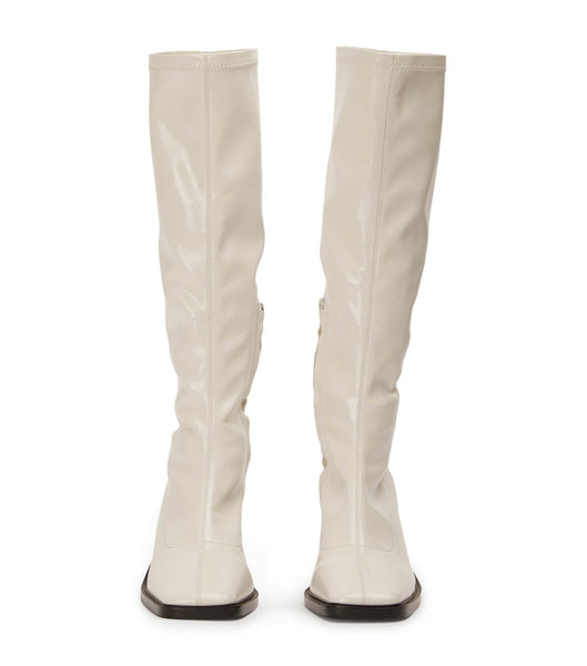 Tony Bianco Damon Ecru Crinkle Patent 7.5cm Mid Calf Boots White | DSGKV61164