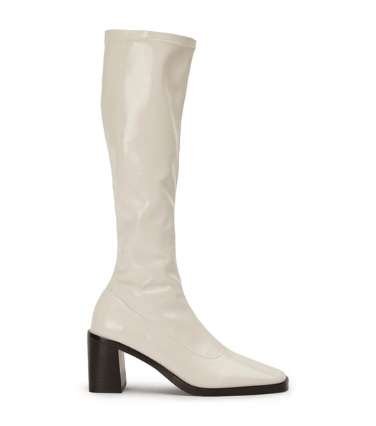 Tony Bianco Damon Ecru Crinkle Patent 7.5cm Mid Calf Boots White | DSGKV61164