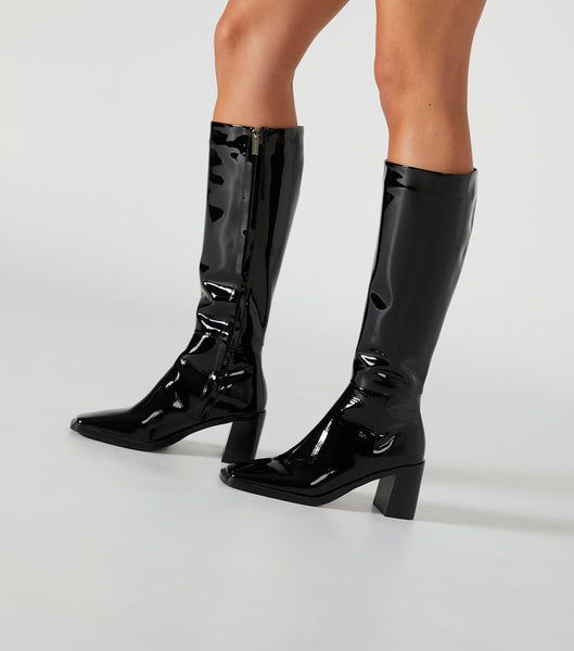 Tony Bianco Darby Black Patent 7.5cm Mid Calf Boots Black | XSGBH13677