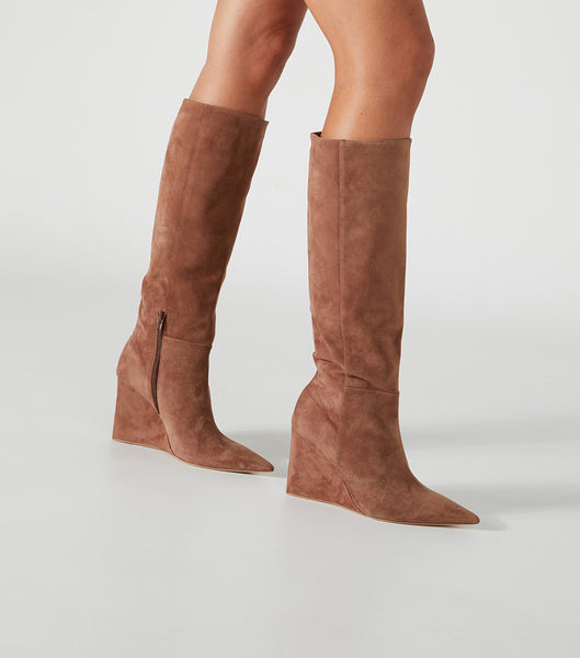 Tony Bianco Drake Saddle Suede 9.5cm Knee High Boots Brown | ASGDF36967