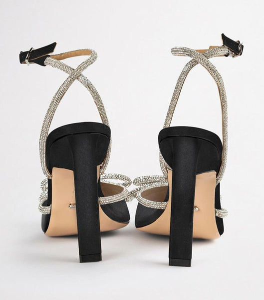 Tony Bianco Elsie Black Satin 10.5cm Bling Heels Black | SGDYB75890