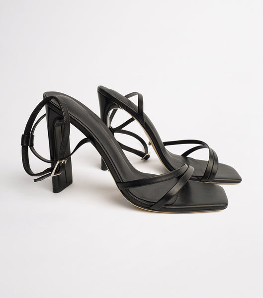 Tony Bianco Fiance Black Kid 11cm Strappy Heels Black | PSGER41028