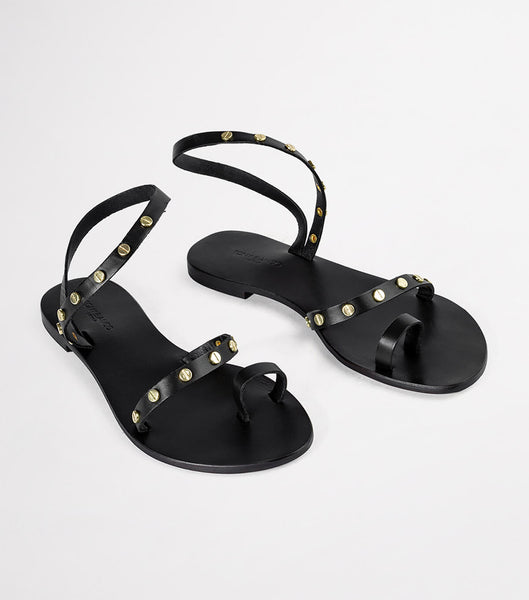 Tony Bianco Finola Black 1cm Flat Sandals Black | PSGQX87578