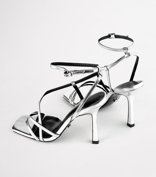 Tony Bianco Franci Silver Foil 10.5cm Strappy Heels Silver | SGICD17681