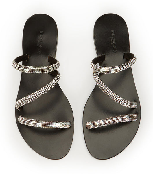 Tony Bianco Fusion Crystal/Black Suede 1cm Slides Black | GSGEC87237