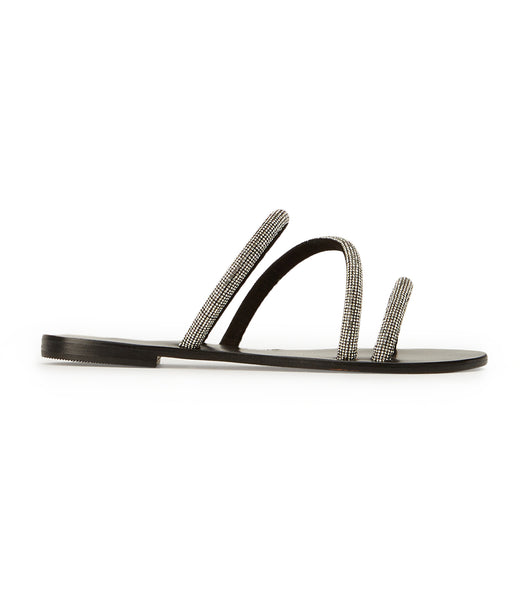 Tony Bianco Fusion Crystal/Black Suede 1cm Slides Black | GSGEC87237