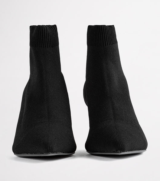 Tony Bianco Gwen Black Sock Knit 6.5cm Heeled Boots Black | ESGVG57401