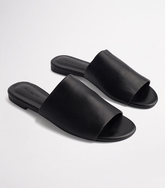 Tony Bianco Havier Black Sheep Nappa 1cm Slides Black | ZSGNQ91972