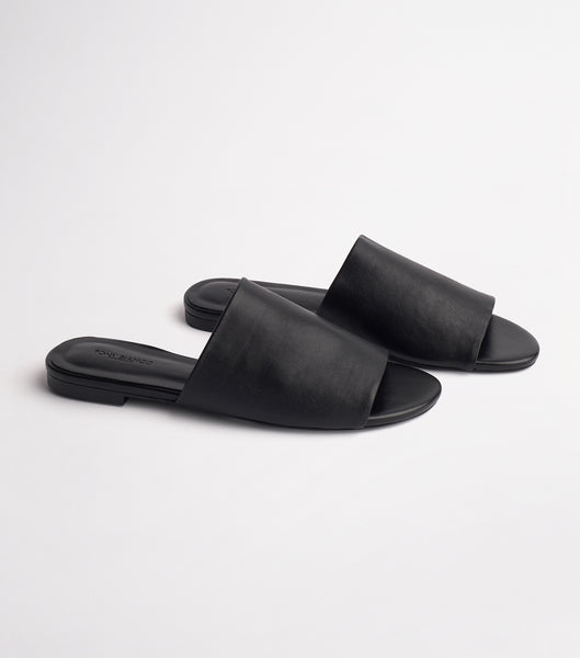 Tony Bianco Havier Black Sheep Nappa 1cm Slides Black | ZSGNQ91972