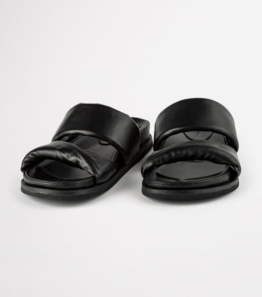 Tony Bianco Henry Black Nappa 3.5cm Flat Sandals Black | ASGWC79453