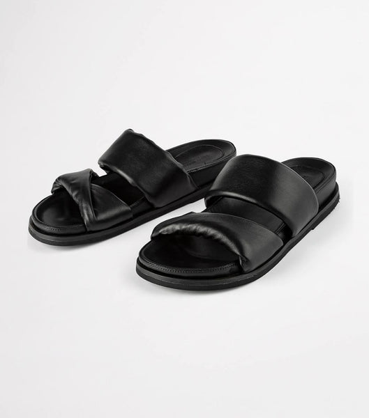 Tony Bianco Henry Black Nappa 3.5cm Flat Sandals Black | ASGWC79453