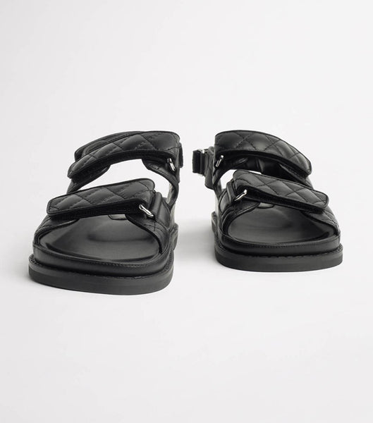 Tony Bianco Hiranni Black Sheep Nappa 3.5cm Flat Sandals Black | ESGVG65836