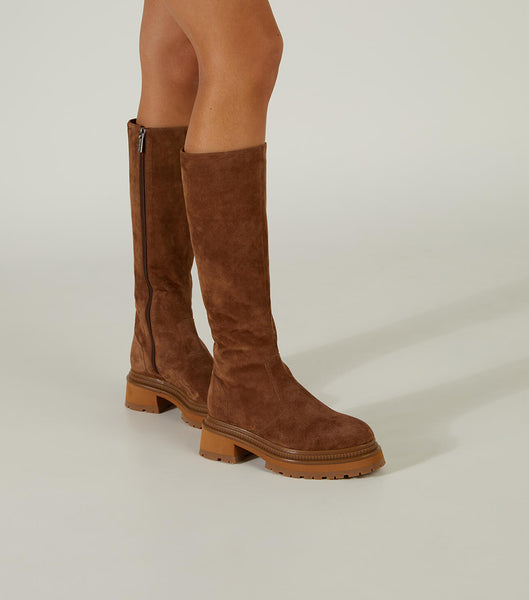 Tony Bianco Hitch Saddle Suede 5.5cm Mid Calf Boots Brown | GSGEC71485