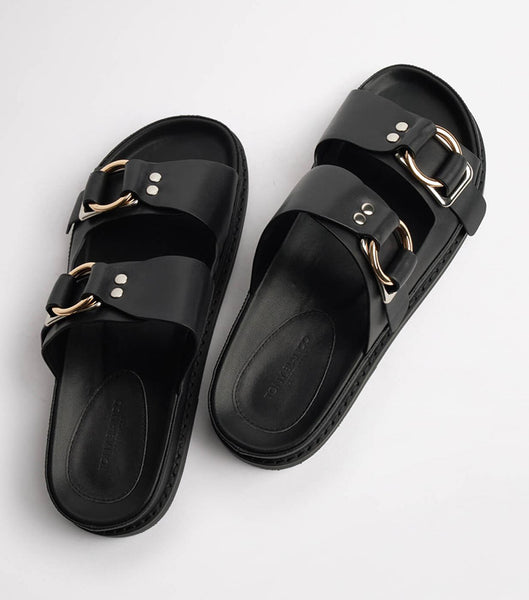 Tony Bianco Hunter Black Como 3.5cm Flat Sandals Black | GSGEC88466