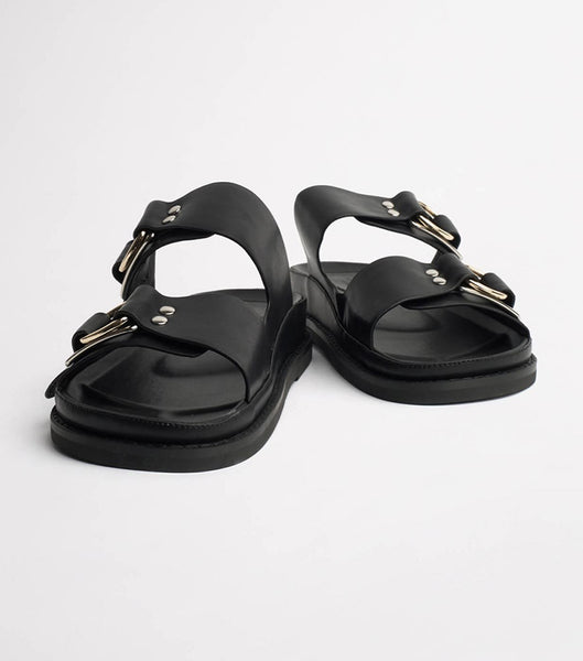 Tony Bianco Hunter Black Como 3.5cm Flat Sandals Black | GSGEC88466