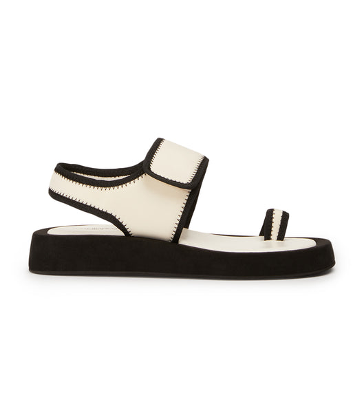 Tony Bianco Iso White/Black Neoprene 3.5cm Flat Sandals White / Black | SSGVO98057