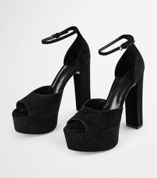 Tony Bianco Jayze Black Suede 14cm Block Heels Black | ASGWC29807