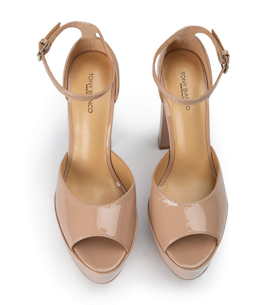 Tony Bianco Jayze Coco Patent 14cm Block Heels Beige | SGQCS55554