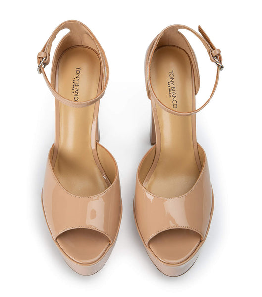 Tony Bianco Jayze Nude Patent 14cm Block Heels Beige | SGNEJ30387