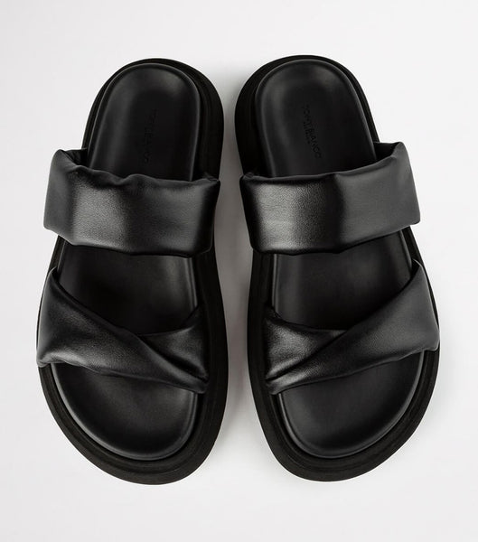 Tony Bianco June Black Nappa 3cm Flat Sandals Black | ZSGMJ32899