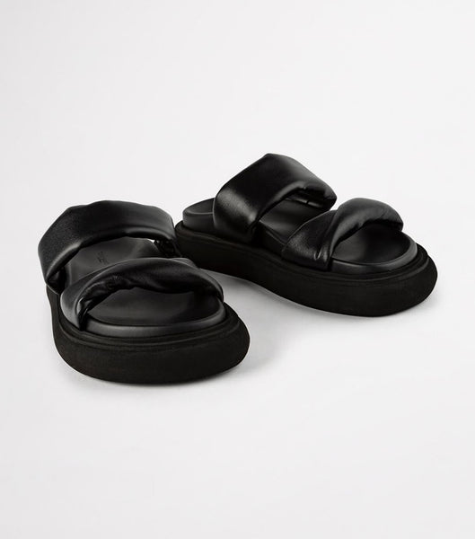 Tony Bianco June Black Nappa 3cm Flat Sandals Black | ZSGMJ32899