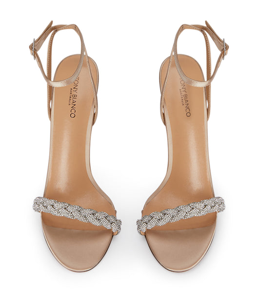 Tony Bianco Kosta Nude Satin 11cm Bling Heels Beige | SGQCS91200