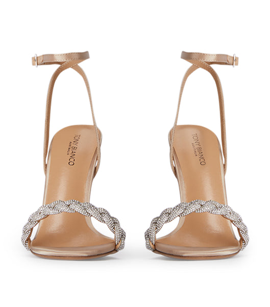 Tony Bianco Kosta Nude Satin 11cm Bling Heels Beige | SGQCS91200